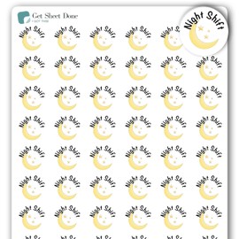 Day Shift Night Shift Planner Stickers 54 Fun Vinyl Stickers (1/2”)/Work Schedule/Essential Productivity Life Planner/Bujo Bullet Journaling/TODO to do Appointments (One Sheet, Night Shift)