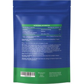 Fibre Supplement - Psyllium Husk 5000mg (500mg of 10:1 Extract) & Probiotic 400 Million CFU Lactobacillus Acidophilus – Digestive, Gut Health Support & Stool Softener -120 Psyllium Husks Capsules
