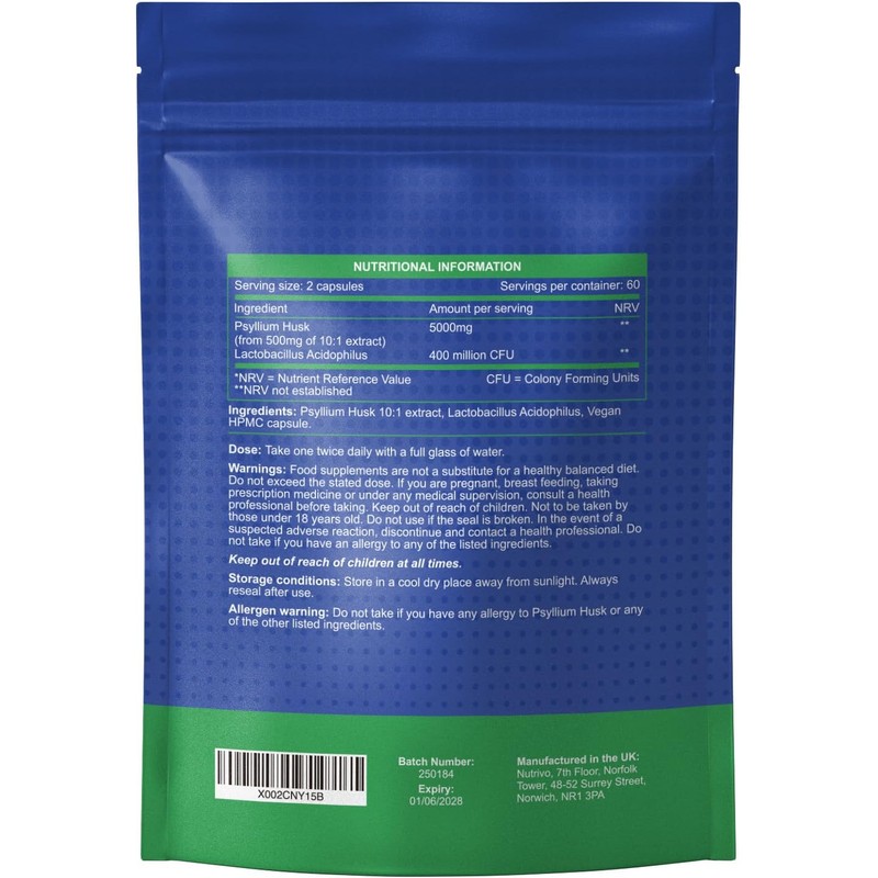 Fibre Supplement - Psyllium Husk 5000mg (500mg of 10:1 Extract)