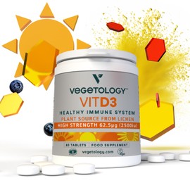 Vegetology Vegan Vitamin D3 2500iu Chewable Tablets - Vegan and Vegetarian Society Registered Vitamin D - 60 Days Supply