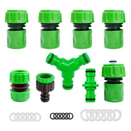 Garden Hose Coupling, 3/4 Inch Coupling, Hose Connection Set with Hose Connector 3/4 Inch, Two Way Coupling, Y Distribution, 2-in-1 Tap Connection for Garden Hose, Quick Connection, Pack of 9