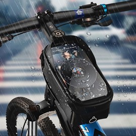 Bike Bag Bicycle Accessories-Waterproof Mountain Bicycle Front Frame Bag-Phone Holder for Bike,Bike Accessories with Sensitive Touch Screen, for Cell Phones Under 7 inches (Without Colorful Box)