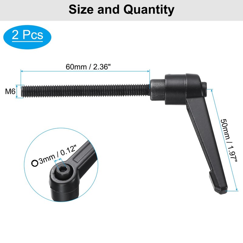 sourcing map 4pcs Clamping Lever Adjustable Handle Set Metric M6