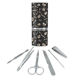 Skeleton Skull Bones Rib Cage and Femur Pattern Stainless Steel Manicure Pedicure Grooming Beauty Care Travel Kit