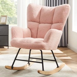 JHK Teddy Rocking Chair Upholstered Sofa Nursery Rocker Rocking Armchair for Baby - Light Pink