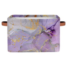 Purple Golden Mabling Texture Storage Basket Cube Large Collapsible Toys Storage Box Bin Laundry Organizer for Closet Shelf Nursery Kids Bedroom,15x11x9.5 in,2 Pack