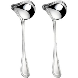Pack of 2 Soup Ladles, Stainless Steel, Sauce Spoons, Dishwasher Safe, Small Sauce Ladle with Pourer, Sauce Spoon for Soup Sauces, Gravy Dressings (26.7 cm, Silver)