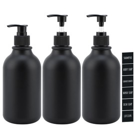 Segbeauty Soap Dispenser Matte Black, Pack of 3, 500 ml Shampoo Dispenser for Shower, Shampoo Bottles for Filling with Labels, Refillable Soap Dispenser, Plastic for Kitchen, Bathroom