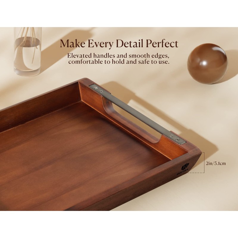 Dofira Acacia Wood Serving Tray with Metal Handles, 17x13in Food