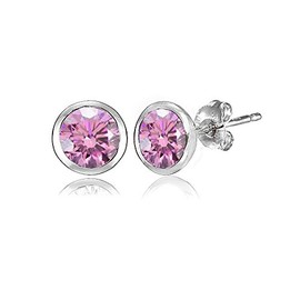 Sterling Silver 5mm Bezel Martini Colored European Crystals Stud Earrings for Women, Sterling Silver, crystal