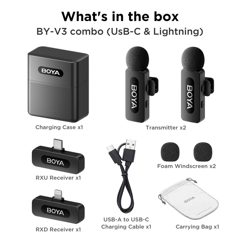 BY-V3 Combo Wireless Microphone with Charging Case