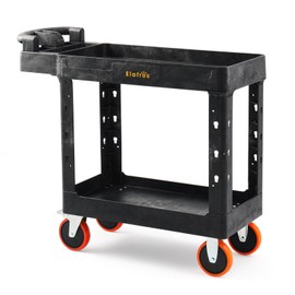 ELAFROS Heavy Duty Plastic Utility Cart 41.3 x 17 Inch - Ergonomic Handle Work Cart Storage W/Deep Shelves and 2 Fixed 2 Swivel Wheels Safely Holds up to 550 lbs - 2 Tier Service Cart with 6" Wheels