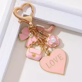 Amily Women's Heart Pink Key Ring Charm Flower Bag Heel Stylish Cute Accessory