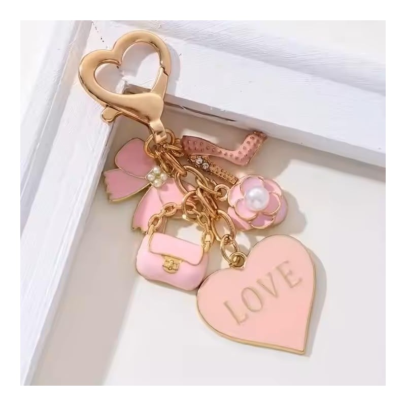 Amily Women's Heart Pink Key Ring Charm Flower Bag Heel