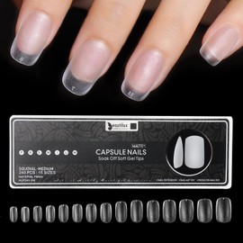 Beautilux Nageltips Square Oval, Full Cover Nail Tips, Pre-Buff Matt Transparent Quadrat Ovale Medium für Heimmaniküre und Nagelstudios-240 Pieces 15 Sizes