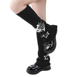 American Trends Black Leg Warmers Y2k Kawaii Harajuku Gyaru Goth Accessories for Women Girls Gothic Clothes for Women Skull Star