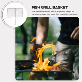 Yardwe Fish Grilling Basket Stainless Steel Barbecue BBQ Grill Basket Wire Net with Handle for Fish Meat Vegetables Shrimp Outdoor Grill Accessories