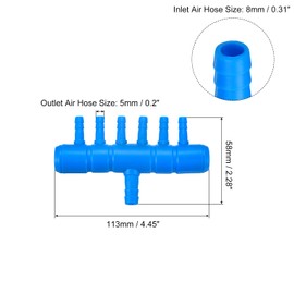 sourcing map 2Pcs 8mm to 5.5mm 6 Ways Air Line Tubing Splitter Connector Fish Tank Oxygen Pipe Air Tubing Adapter for Aquarium, Blue