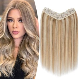 Tess Clip In Hair Extension 16 Inch,Hair Extensions Real Human Hair One Peices U-Shaped Balayage Straight Hair Pieces/Peice for Women/Ladies/Girls(#Golden Brown & Bleach Blonde,16Inch)