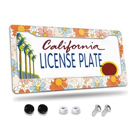 License Plate Frame,Floral Retro Daisys License Plate Frames Decorative Car Tag Frames Aluminum Metal License Plate Holder for US Canada Standard 12''x6''