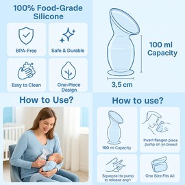 Manuelle Milchpumpe aus Silikon, leichte und tragbare manuelle Stillpumpe, verstellbare Saugkraft, 100 ml lebensmittelechtes Silikon, Stillpumpen und Zubehör