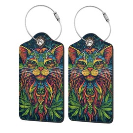 Colorful Cat-1 2 Pack Luggage Tag for Suitcase, Luggage Tags for Suitcases,Leather Stainless Steel Loop Label Tag for Men Women Girlstravel Bag Suitcase