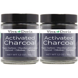 Viva Doria Virgin Activated Charcoal Powder - Food Grade (1.2 Oz Glass Jar) (2 Pack)
