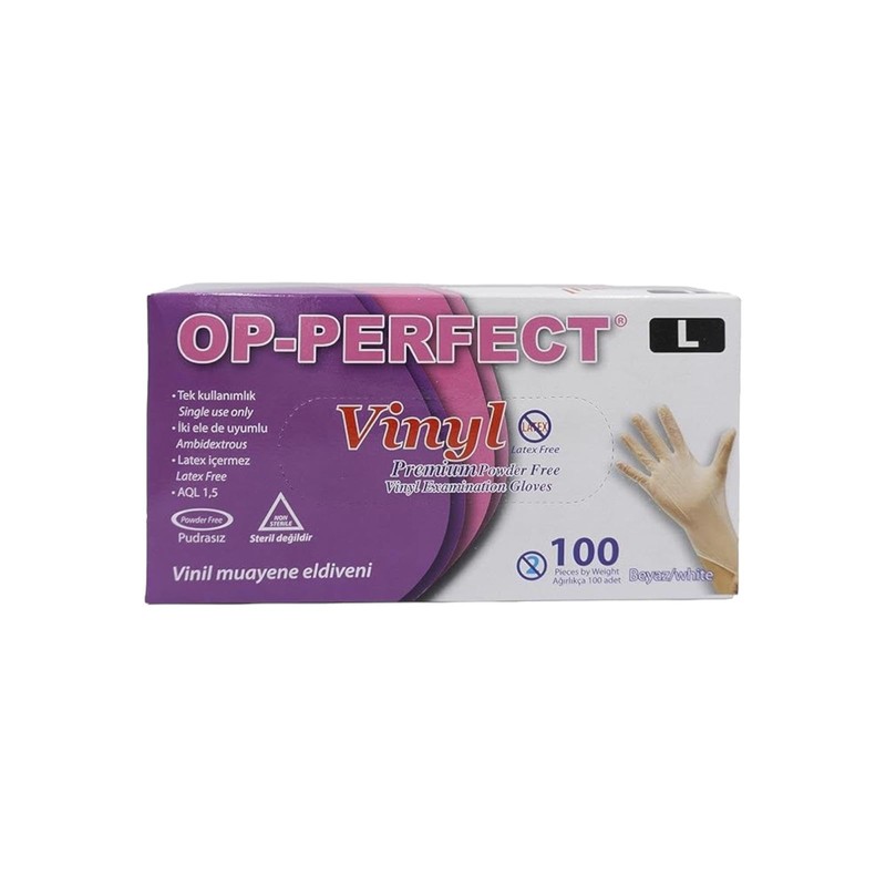 OP-PERFECT Premium Powder-Free Disposable Vinyl Gloves, Medium, PACK OF 100