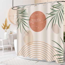 Hohoto Boho Shower Curtain, Colorful Waterproof Fabric Cloth Shower Curtain Set, Spring Nature Leaf Sun Arch Modern Bathroom Curtains Decor with 12 Hooks, 72" x 84"
