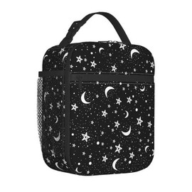 YETTA YANG Black And White Moon Star Portable Lunch Bag Insulated Lunch Box Reusable Totes For Women Men Work Picnic Camping