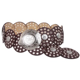 Women's 3 1/2" (90 mm) Wide Boho Disc Concho Leather Belt, Brown | xxxl - 54" (137 cm) end-to-end
