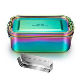 Calm Cozy Brotdose Edelstahl Kinder 800 ml Auslaufsichere Metall Lunchbox Bento Box mit Herausnehmbarer Trennwand Vesperdose Brotbüchse Brotzeitbox für Kinder Erwachsene, Regenbogenfarbe