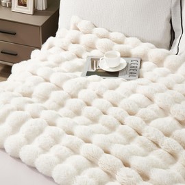 DREAMNINE Oversized Soft Thick Fuzzy Faux Rabbit Fur Throw Blanket Twin Size 60" x 71", Double Sided Comfy Plush Warm Shaggy Fluffy Blanket,Luxury Cozy Cute Furry Blanket for Bed Couch Pet,Cream White