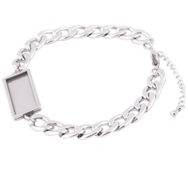 Reidgaller 5pcs 10x25mm Rectangle Cabochon Bracelet Base Blanks Stainless Steel DIY Curb Chain Bracelets Bezel Settings for Jewelry Making (Rectangle 10x25mm)