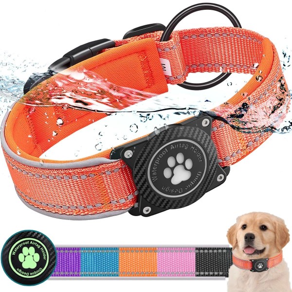 OKVSKO Airtag Dog Collar with Waterproof Air Tag Holder, Luminous
