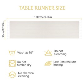 AUAUY Table Runner with Handmade Tassels, Boho Style Beige Weave Stripes Polyester Fabric Table Runner, Macrame Table Decoration for Holiday Party Dining Wedding and Everyday Use(33x180cm)