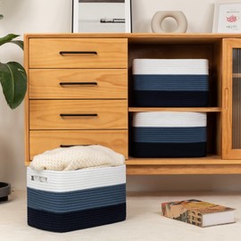 OIAHOMY Storage Basket, Woven Baskets for Storage, Cotton Rope Basket for toys,Towel Baskets for Bathroom - Pack of 3, Gradient Blue