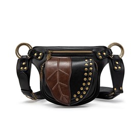 SandraWang Steampunk Leaf Crossbody Belt Bag for Cosplay and Festival Outfits, PU Leather Waist Pack for Outdoor Travel and Events, Adjustable Fanny Bag for Men and Women, Coffee