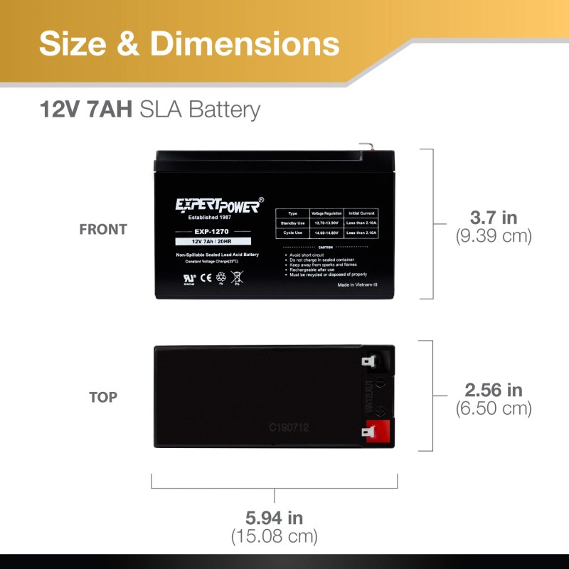 Expert Power 12 Volt 7ah Rechargeable Battery with F1 (.187)