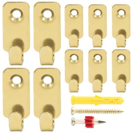 Zorfeter 10 Pcs Wall Mount J Hooks for Hanging, 304 Stainless Steel Heavy Duty Hanger for Mirror Picture Frames Wire Key Bag, Gold