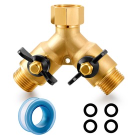 YELUN Garden Hose Splitter Full Flow Splitter No Restricted-Flow Connector Heavy Duty Brass Hose y Splitter, 2 way High Flow Hose Bib Adapter with Shut Off Valves (Butterfly Handle)