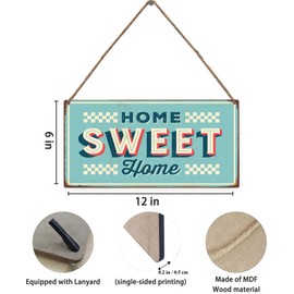 Mdulftar Home Sweet Home Welcome Door Sign Rustic Wooden Hanging Sign 12" x 6" Rectangular for Front Door, Porch, Outdoor Indoor, Farmhouse Wall Decor & Housewarming Gifts