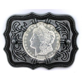 Pewter Silver Southwest Western 1921 Morgan Silver Dollar Belt Buckle EPBB104