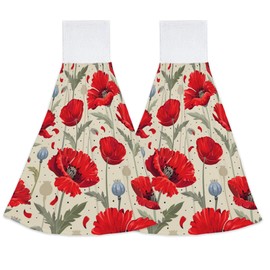 Elightvap Red Poppy Flowers Hand Towel 2 PCS Soft Hanging Towel High Absorbent Watercolor Dish Towel Fast Drying Hanging Tie Towels for Kitchen Bathroom Toilet Home 12x17in