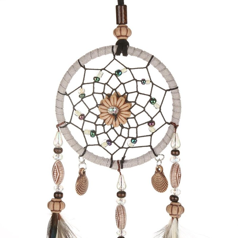 ネイティブアメリカンインディアンドリームキャッチャー、サーキュラーネットドリームキャッチャー付きフェザーシェル車の子供用寝室の壁掛け装飾飾り