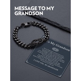 Bandmax to My Granson Bracelet Gift for Grandmother Grandfather Black Stainless Steel Infinity Knot Love Link Bracelets 8 Inch Hand Chains Birthday Christmas Graduation Gift for Grandson