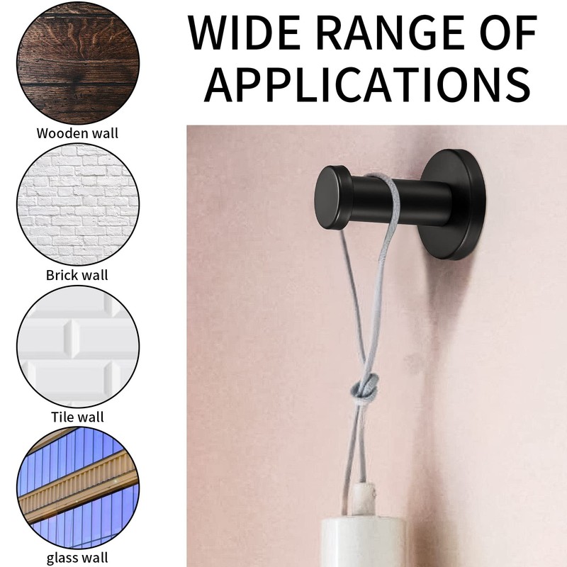 4 Pcs Round Black Coat Hooks, Stainless Steel Towel Hooks,