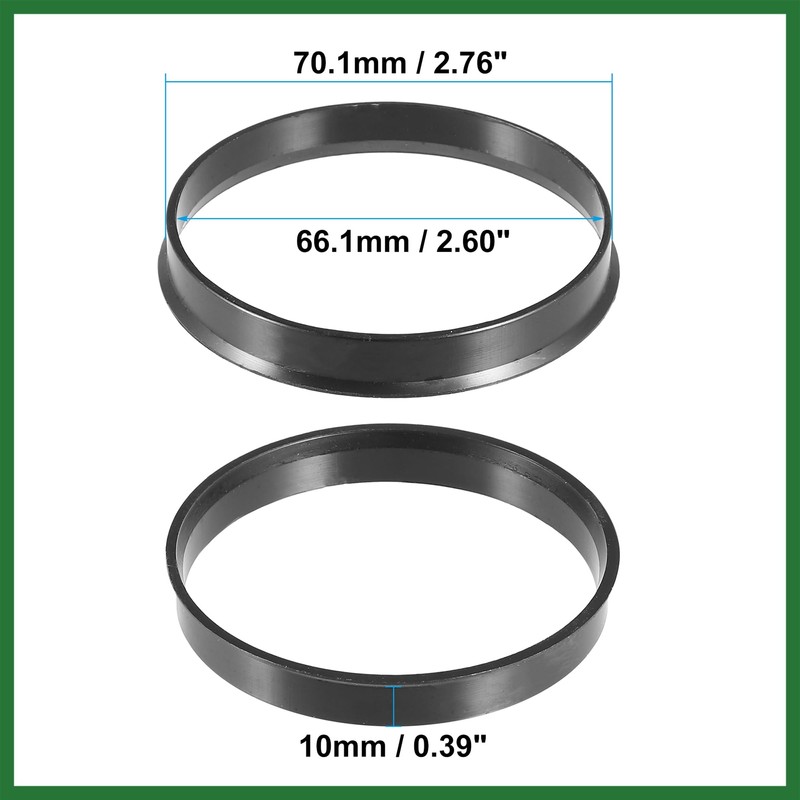 Motoforti 70.1mm to 66.1mm Universal Car Hub Centric Rings Black