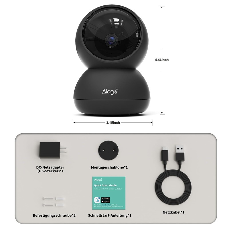 Alaga Security Indoor Cam 3K Indoor Surveillance Camera, WiFi, Swivelling,