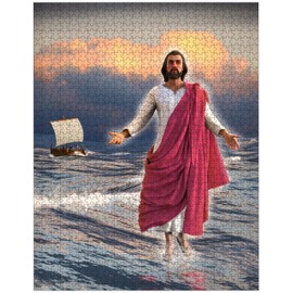 Jesus Christ Walking on Water of The Sea of Galilee Jigsaw Puzzles for Adults 1000 Pieces Wooden Puzzle Thick and Durable Puzzle DIY Home Decor